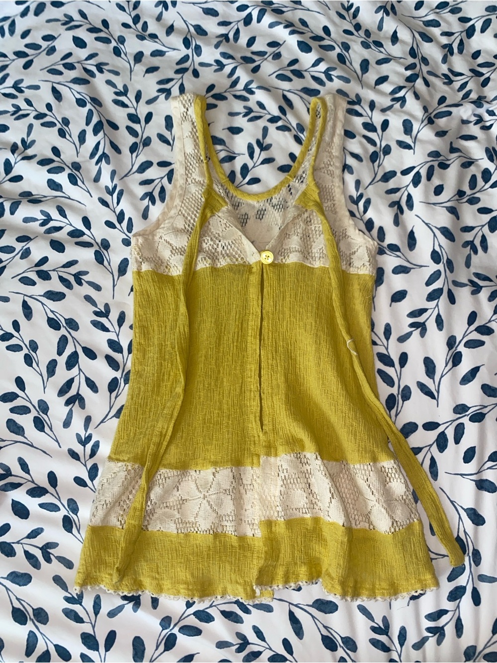 Free People Chartreuse & Cream Lace-Panel Camisole